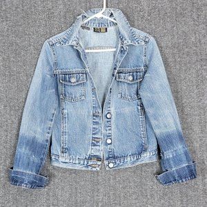 MNG Mango Jeans Jacket Women XS* Blue Denim Distressed Grunge Punk Trucker Biker